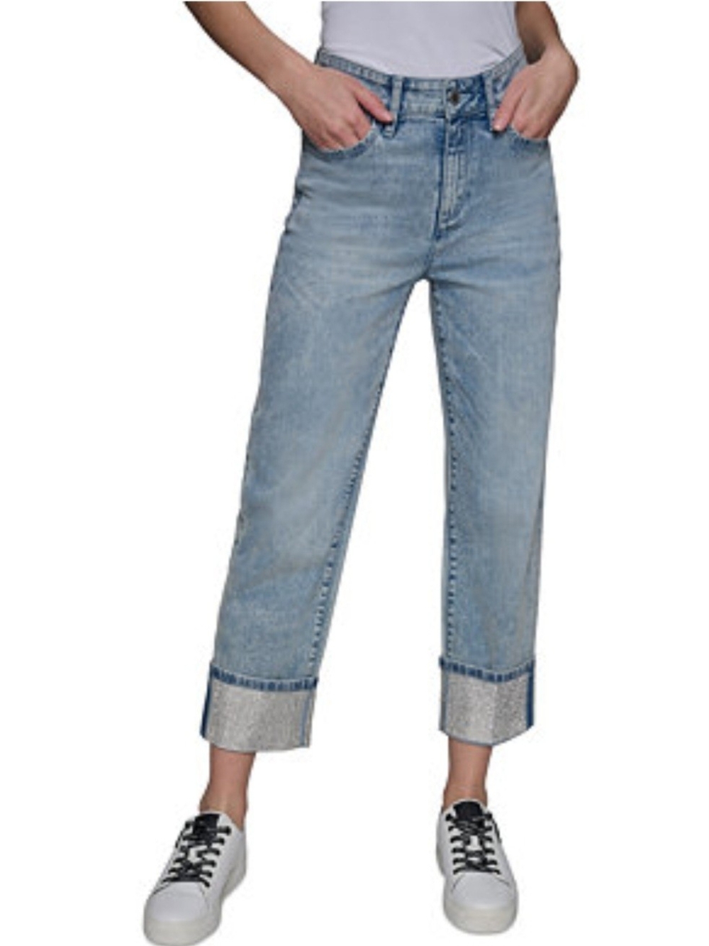 KARL LAGERFELD Embellished Light Wash Cropped Straight Jeans - Women size 4